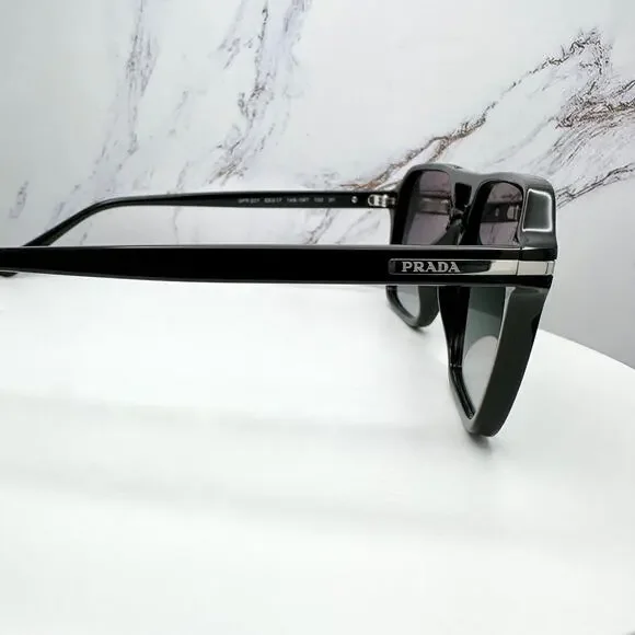 NEW PRADA Sunglasses Black Aviator Pilot 55-17mm Grey Lens Silver Logo - Picture 7 of 16